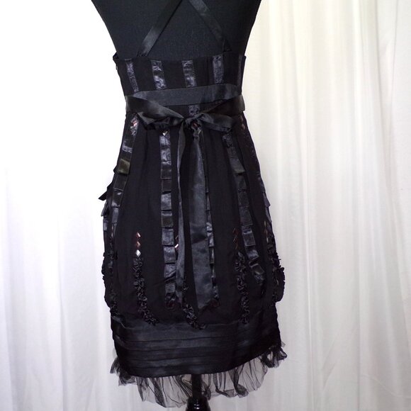 Sue Wong Nocturne Dress sz 4 Black Silk Halter Ribbon Steampunk Goth Whimsigoth - Picture 6 of 10
